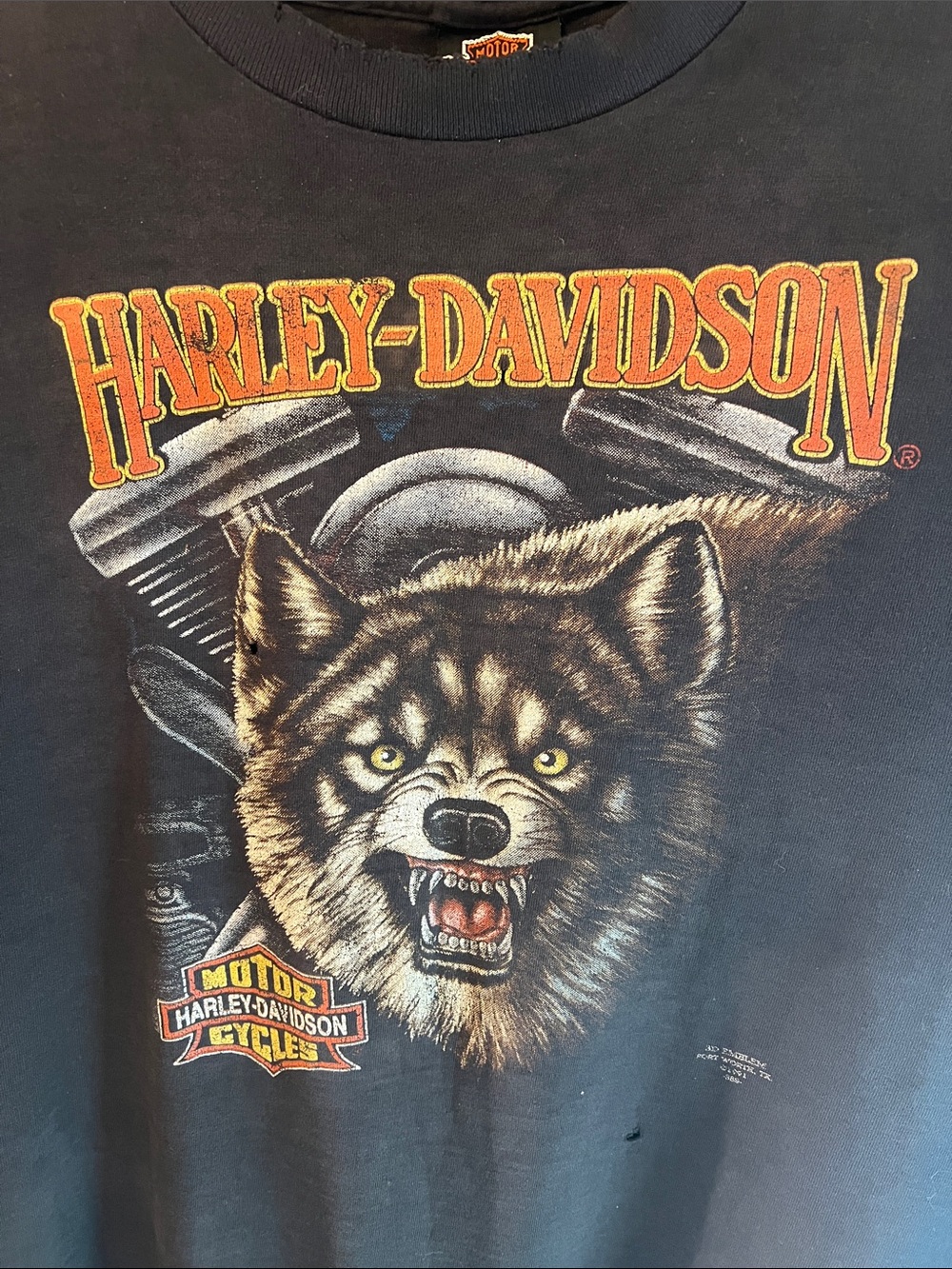 VINTAGE 1991 3D EMBLEM HARLEY DAVIDSON SINGLE STITCH WOLF TSHIRT BLACK SIZE XL